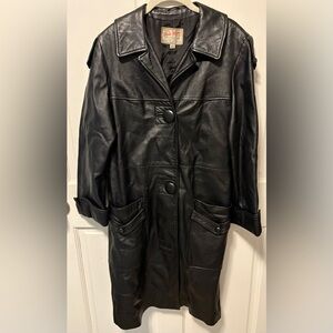 Field & Stream black leather trench coat jacket vintage women’s 12 m medium